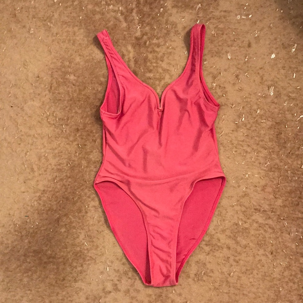 Vintage nylon pink one piece bathing suit